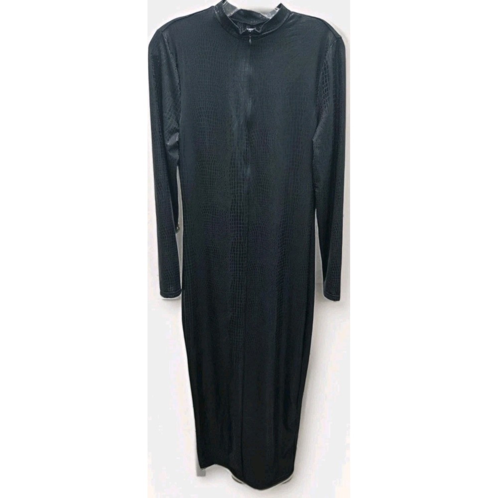 SHEIN SXY Black Crocodile Embossed Zip Front Long Sleeve Bodycon Dress XL
